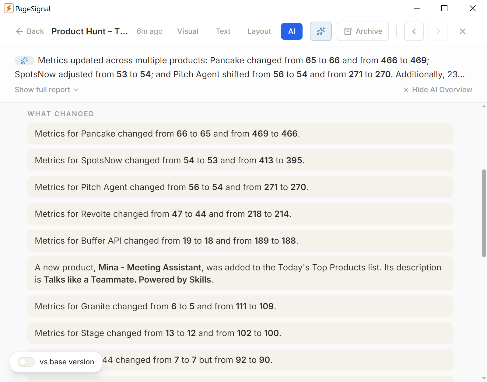 PageSignal ai change after screenshot