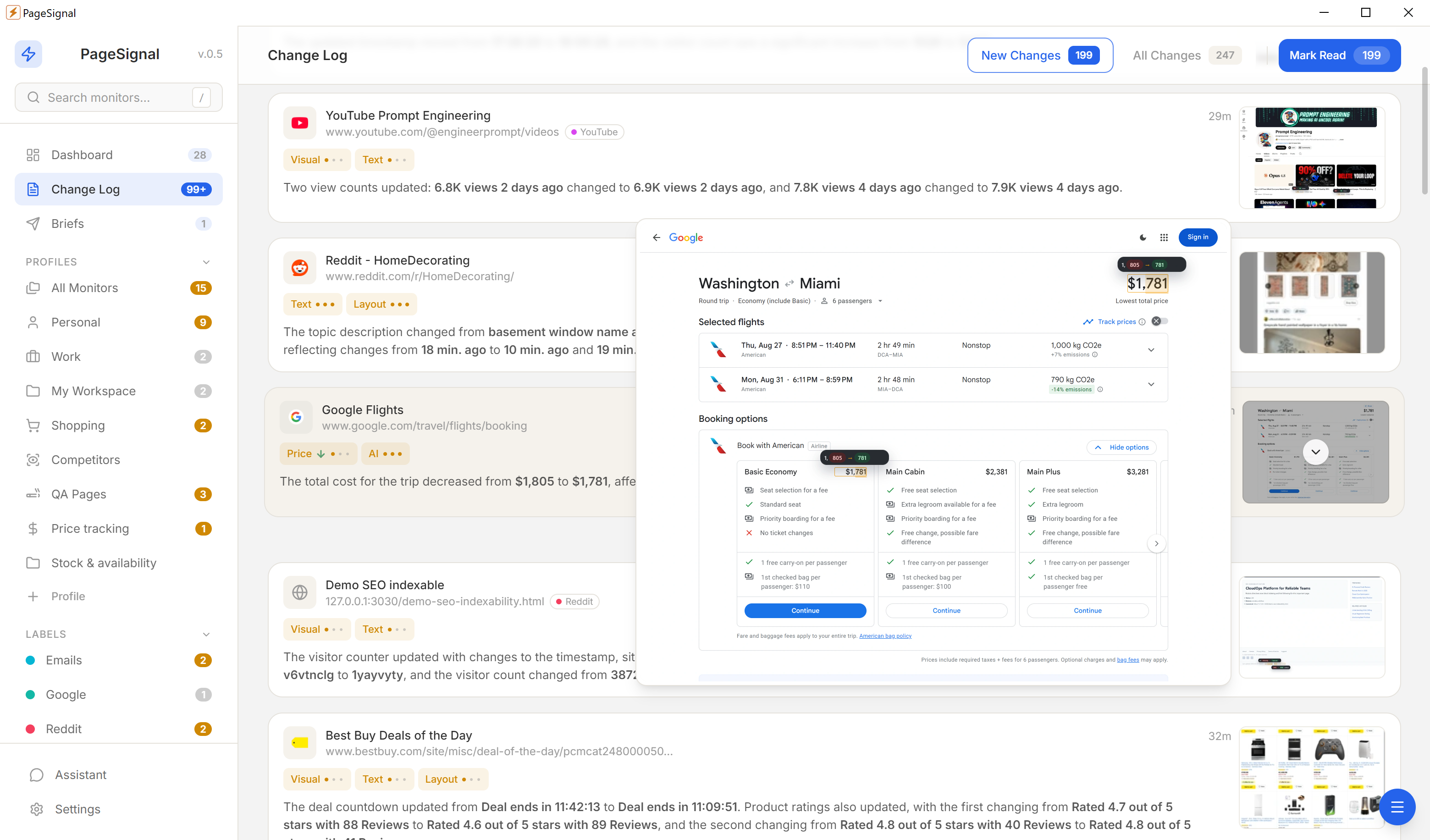 E-commerce price monitor screenshot