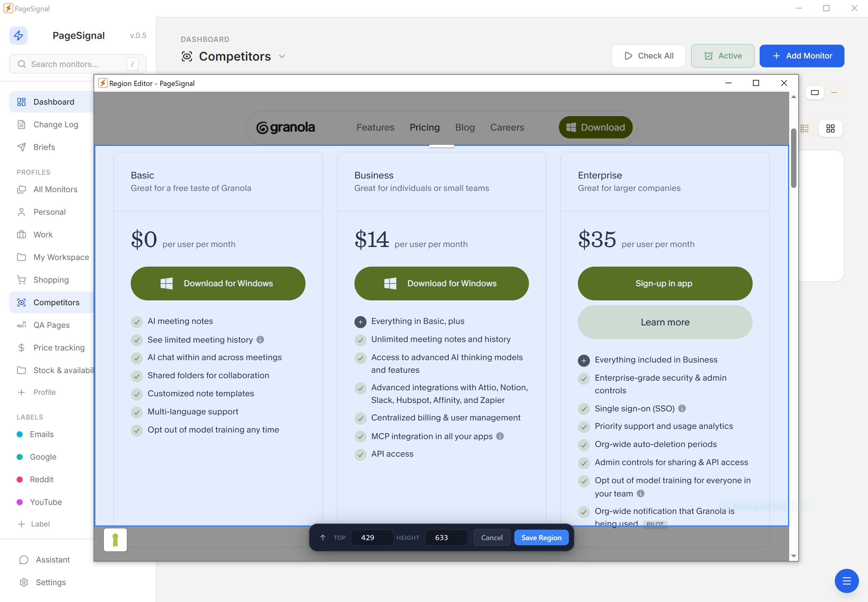 Competitor intel dashboard