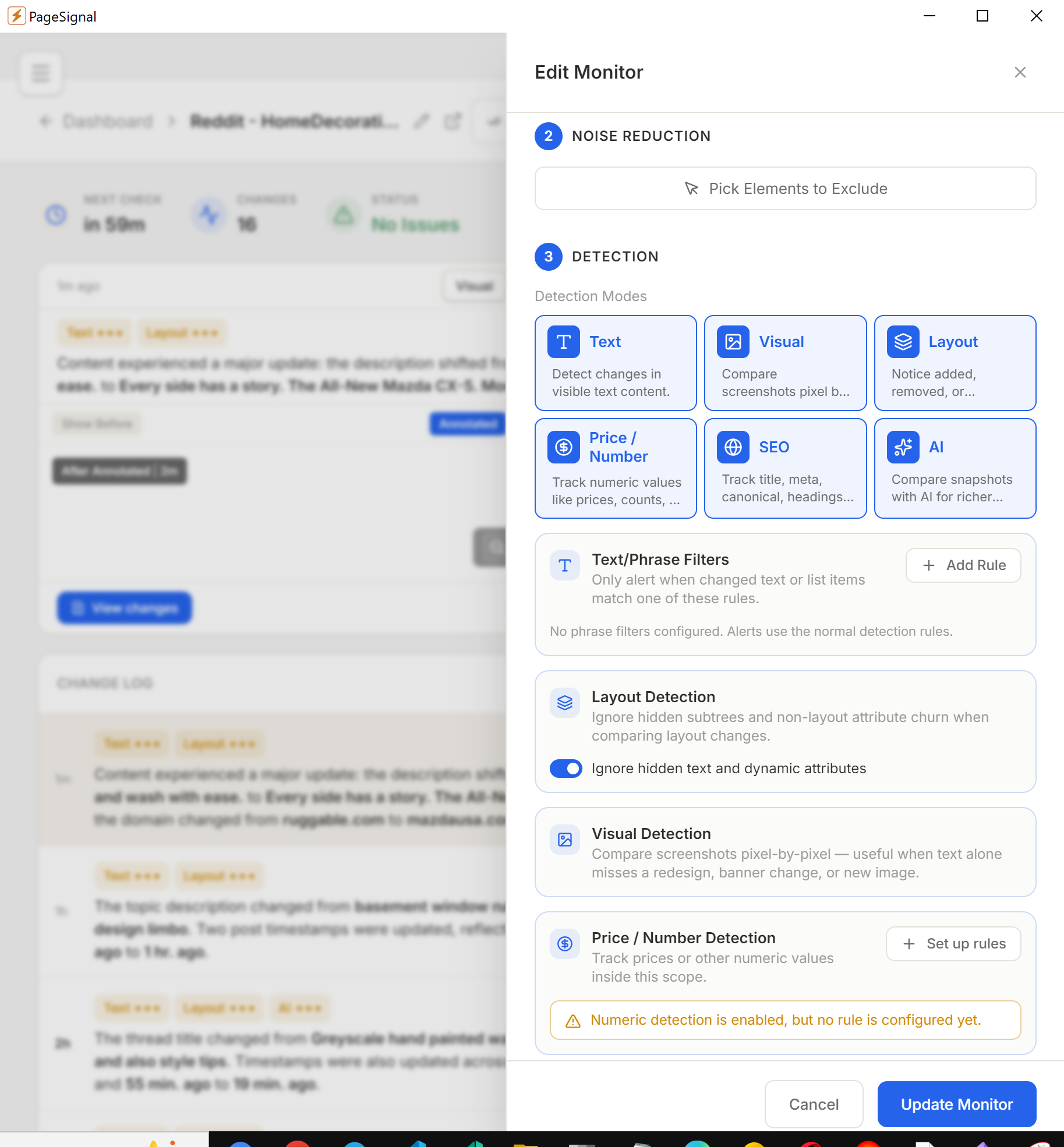 Detection mode picker screenshot