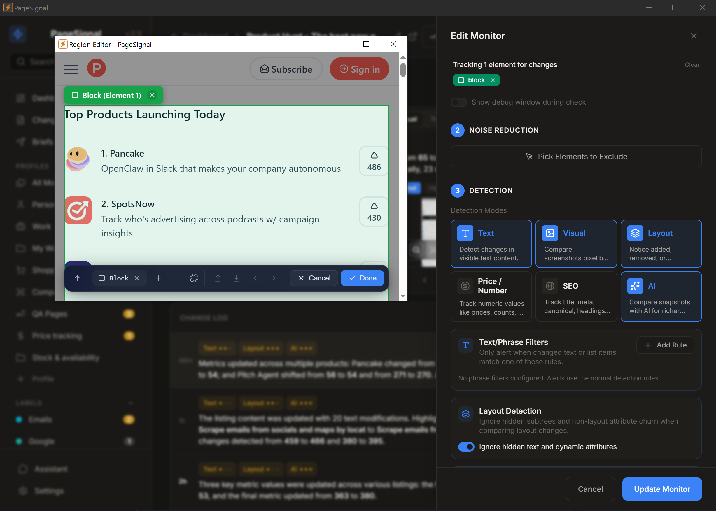 PageSignal feature preview screenshot