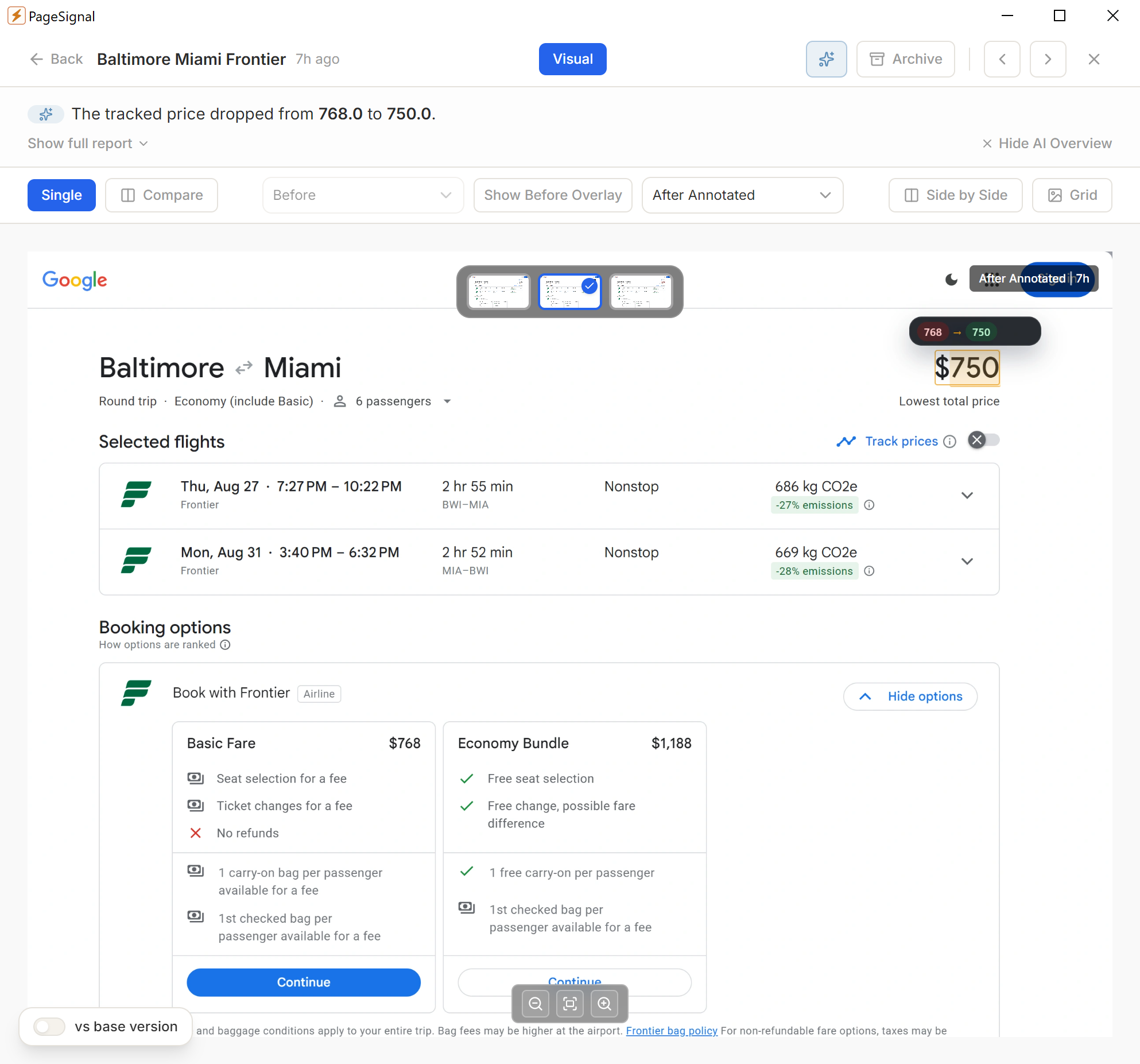 PageSignal price change after screenshot