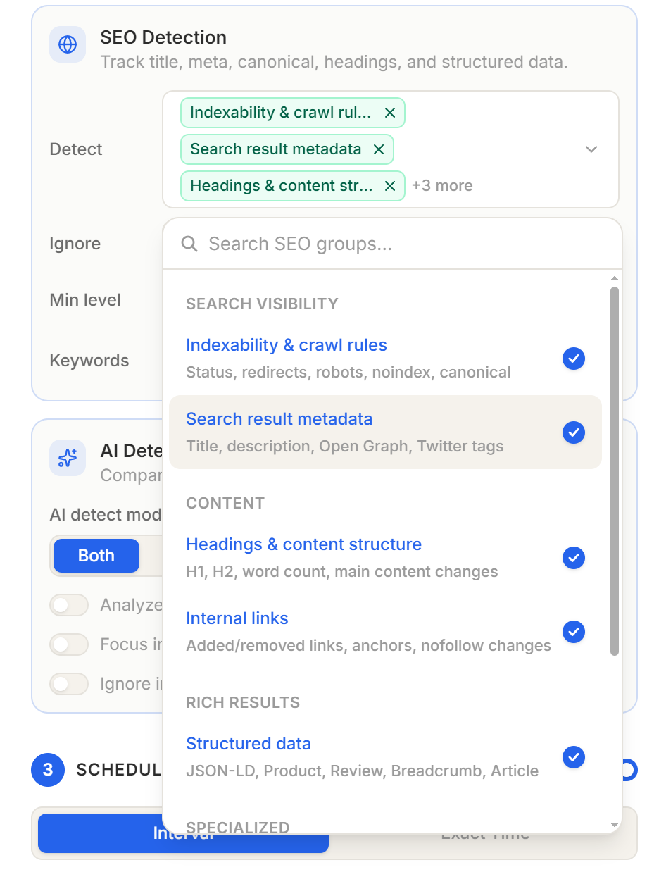 Signal group selector screenshot